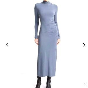Vince Grey Ruched Long Sleeve Turtleneck jersey dress Soft size L NWOT